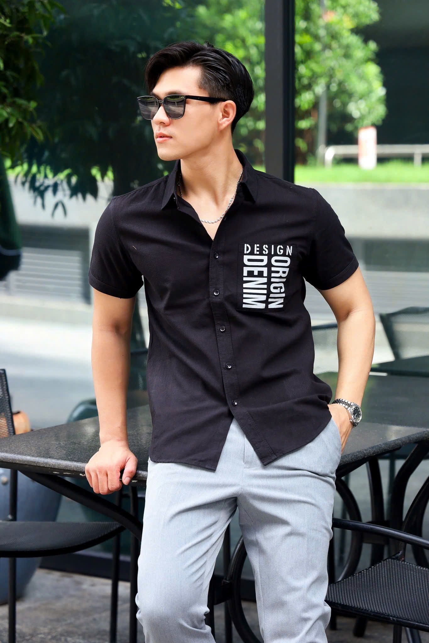ÁO SƠ MI NAM TAY NGẮN ĐEN AT003897