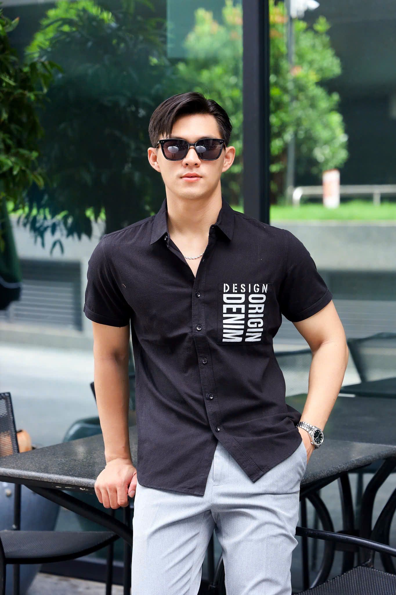 ÁO SƠ MI NAM TAY NGẮN ĐEN AT003897
