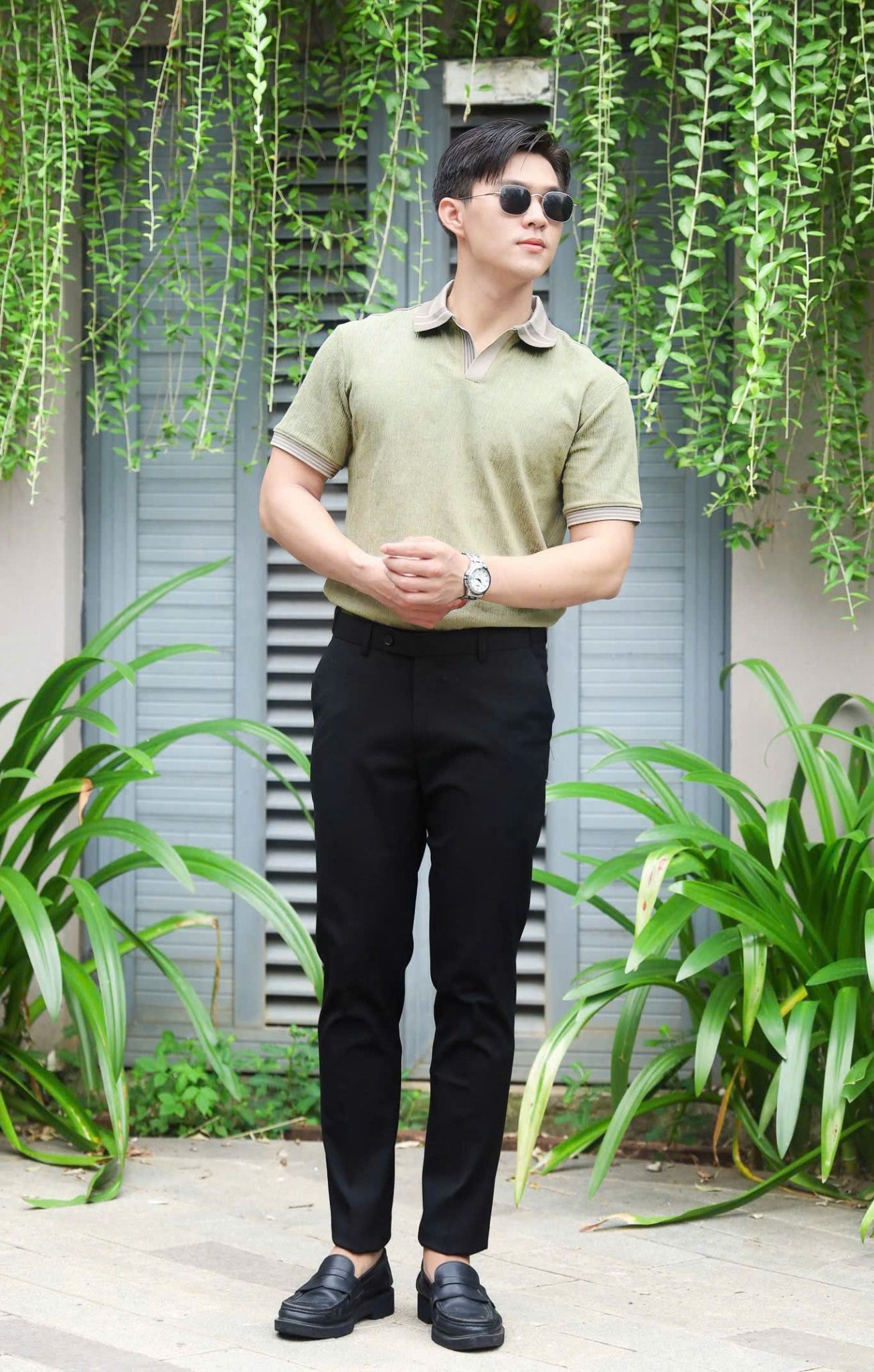 ÁO THUN POLO XANH VÂN GỖ VH003707