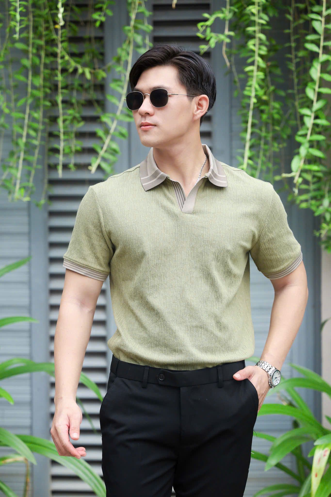 ÁO THUN POLO XANH VÂN GỖ VH003707