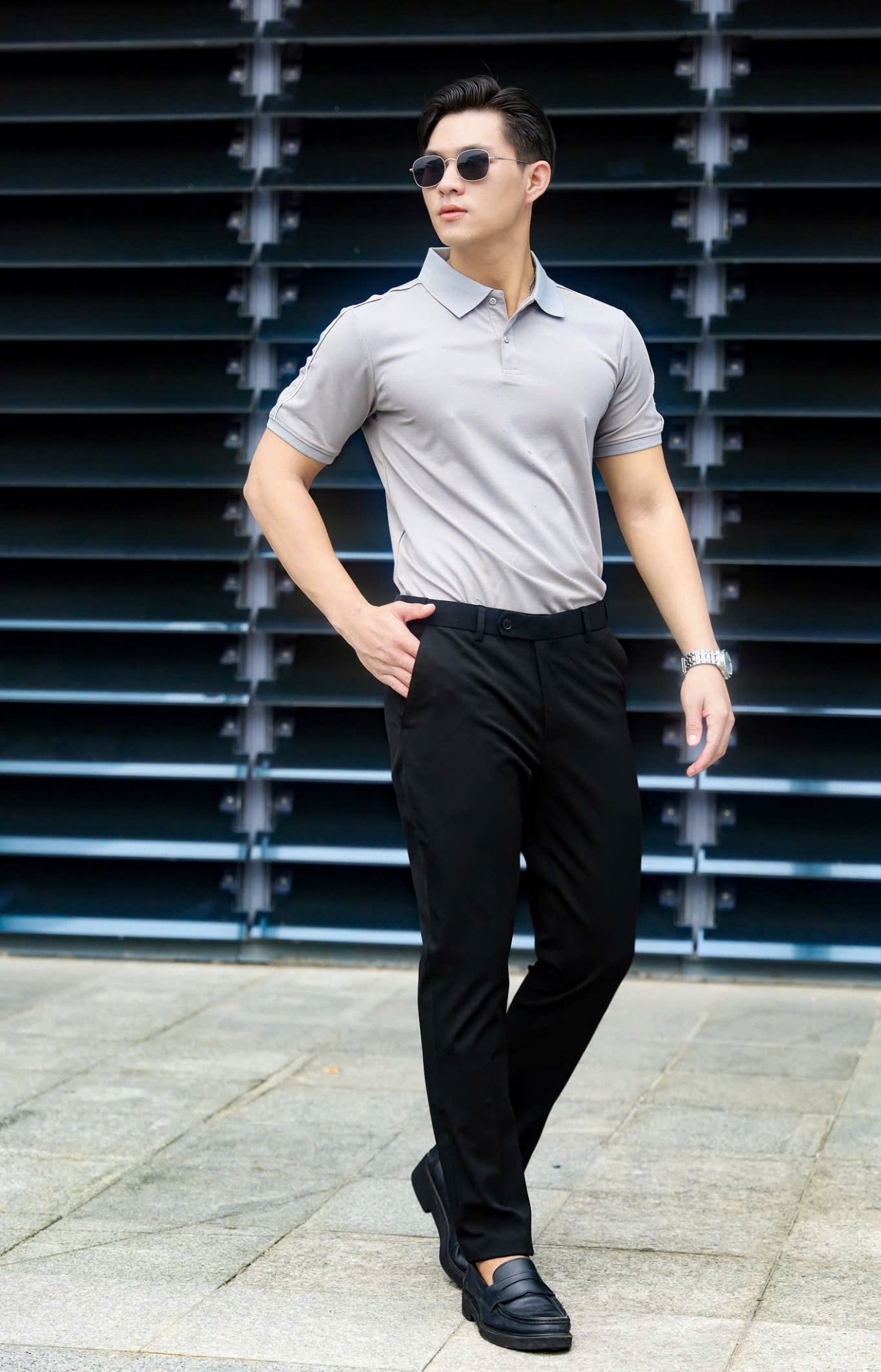 ÁO THUN POLO XÁM VIỀN TAY VH003702