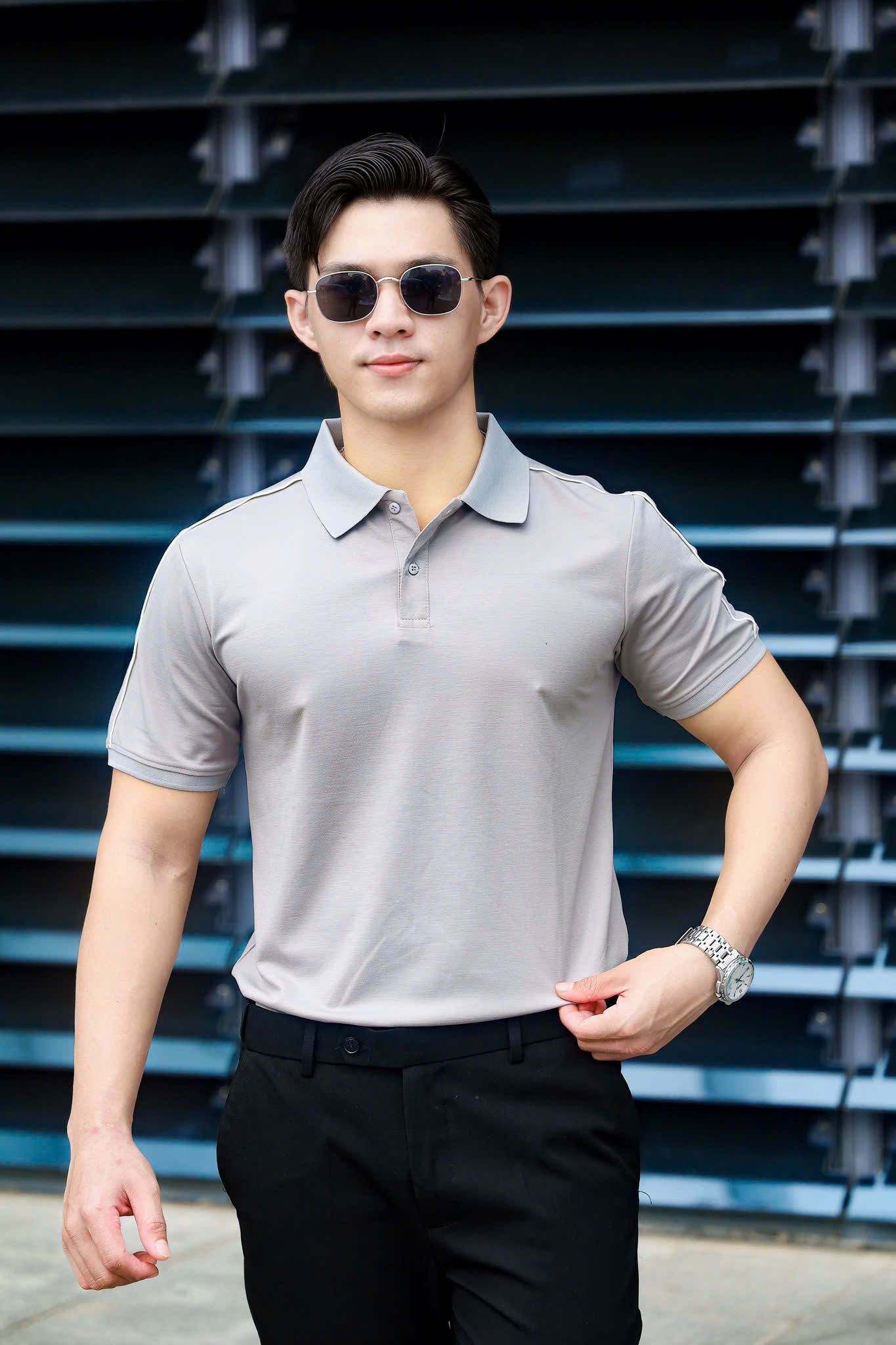 ÁO THUN POLO XÁM VIỀN TAY VH003702