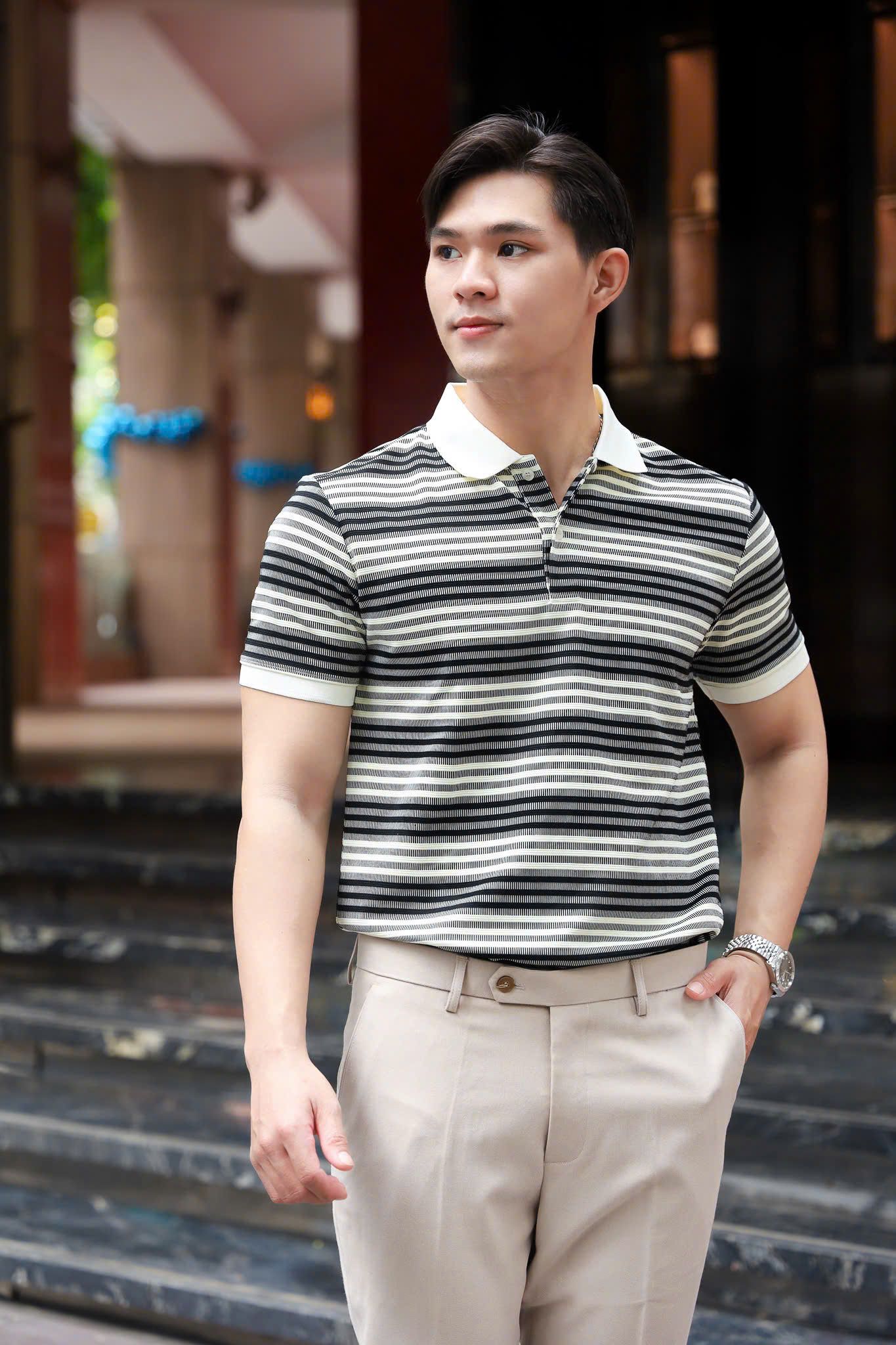 ÁO THUN POLO ĐEN SỌC NGANG VH003829