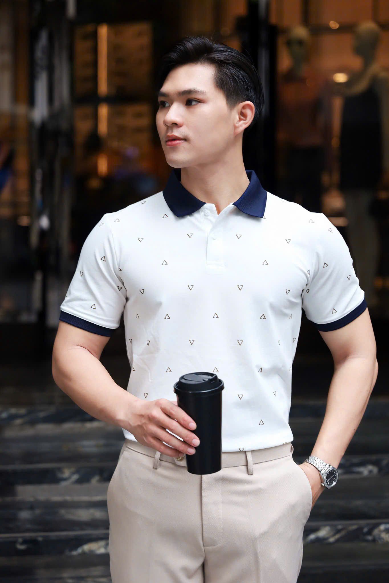 ÁO THUN POLO TRẮNG HỌA TIẾT VH003826