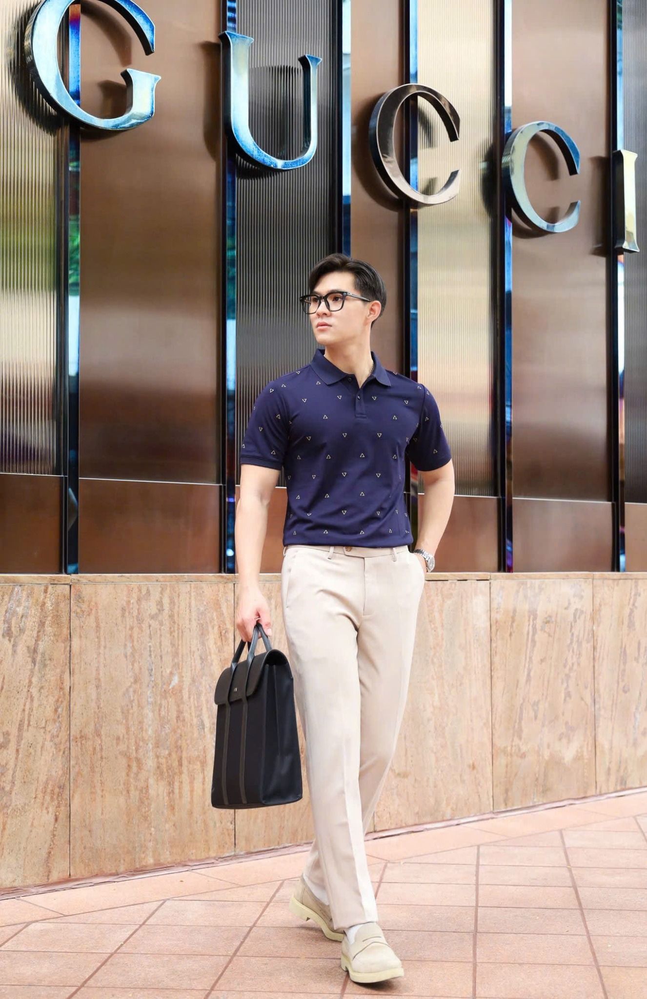 ÁO THUN POLO XANH HỌA TIẾT VH003826