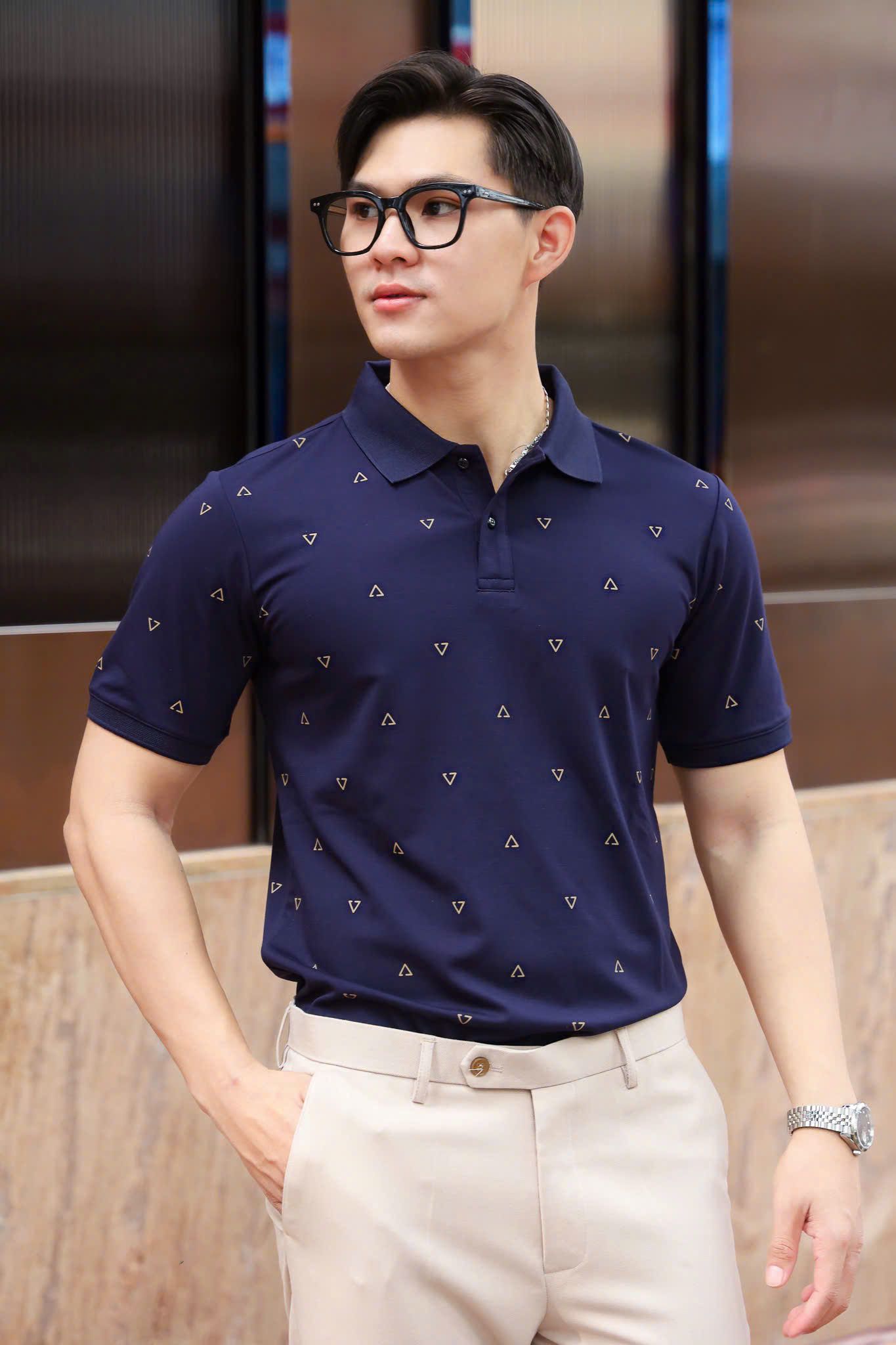 ÁO THUN POLO XANH HỌA TIẾT VH003826
