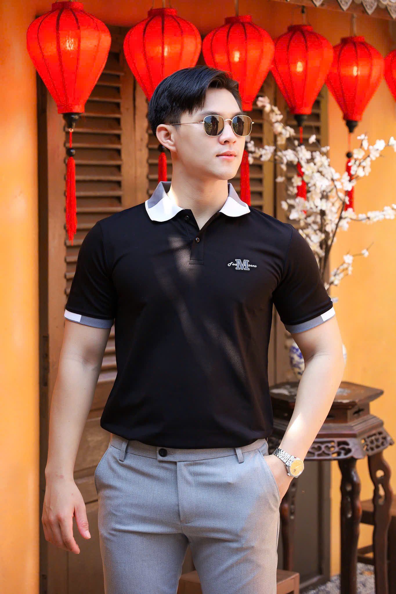ÁO THUN POLO ĐEN PHỐI VH003845