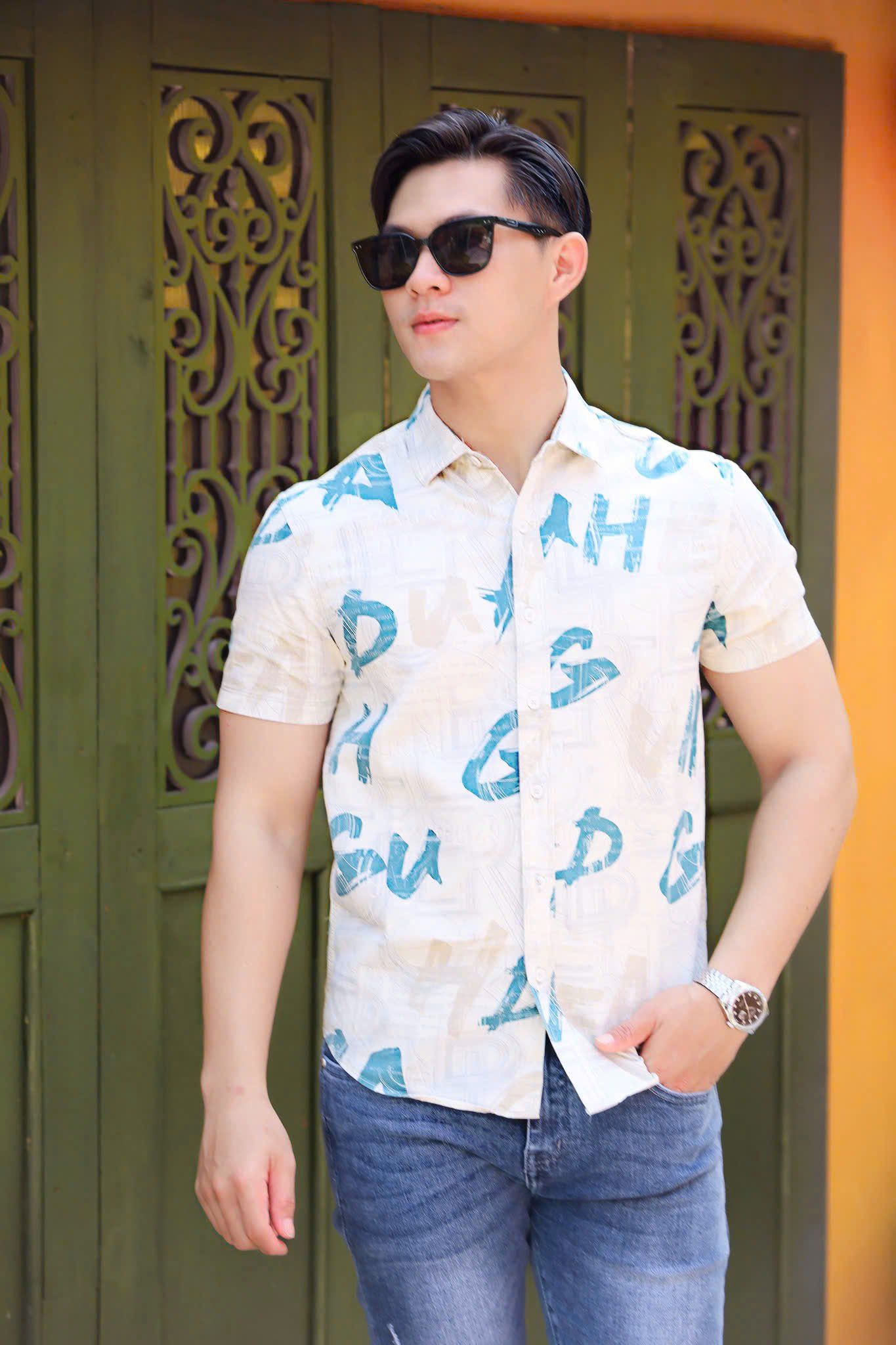 ÁO SƠ MI NAM TAY NGẮN HỌA TIẾT XANH LÁ L003657