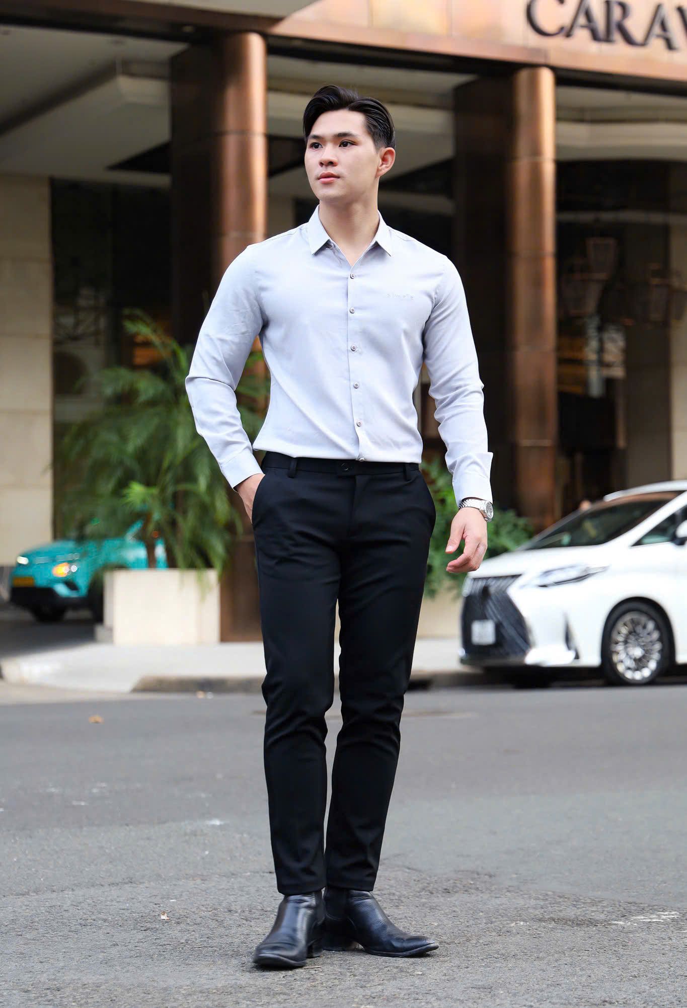 ÁO SƠ MI NAM TAY DÀI LỤA XƯỚC XÁM T003693
