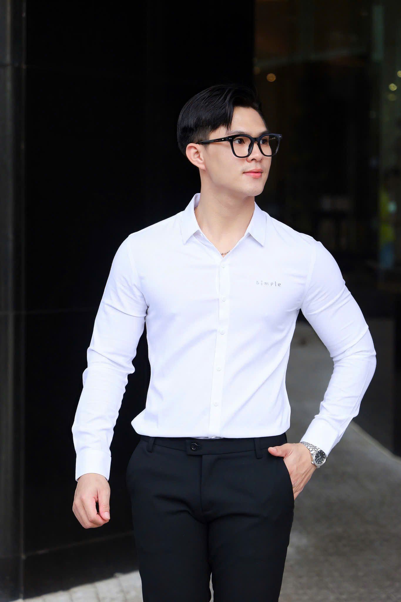 ÁO SƠ MI NAM TAY DÀI LỤA XƯỚC TRẮNG T003693