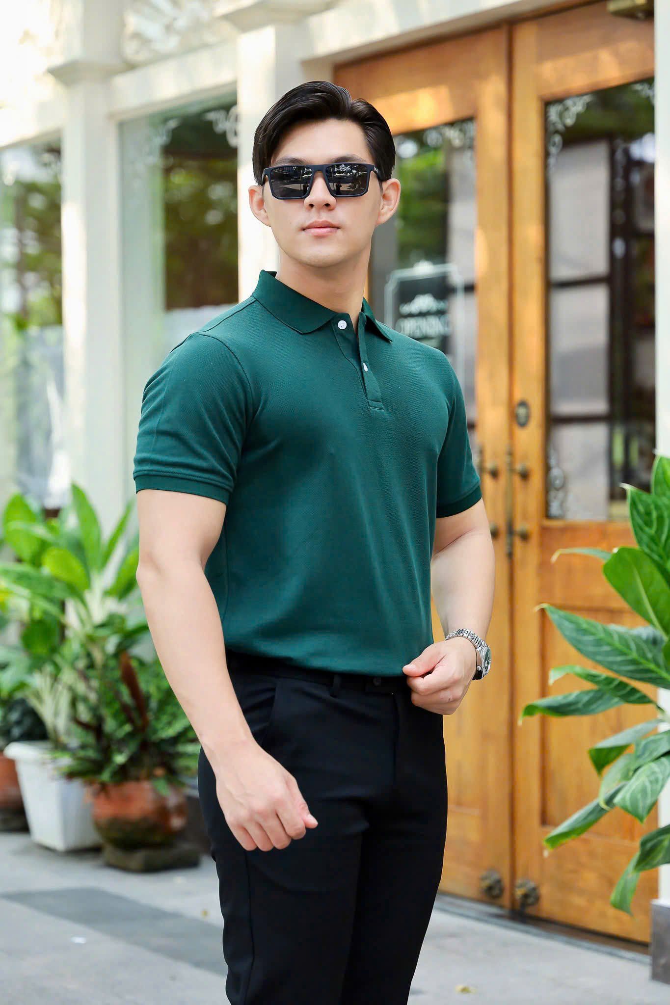 ÁO THUN POLO XANH RÊU TRƠN VH003681
