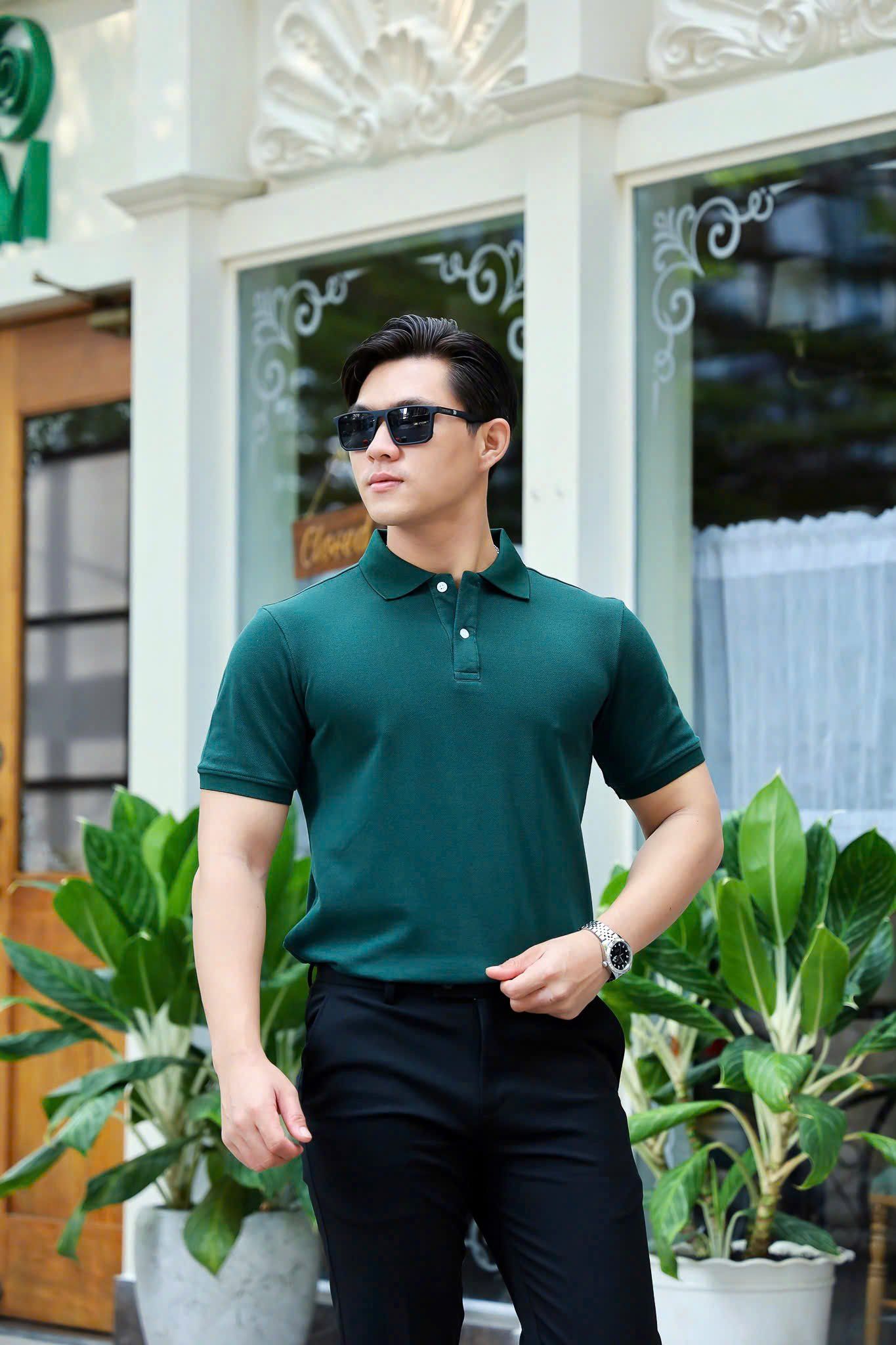 ÁO THUN POLO XANH RÊU TRƠN VH003681