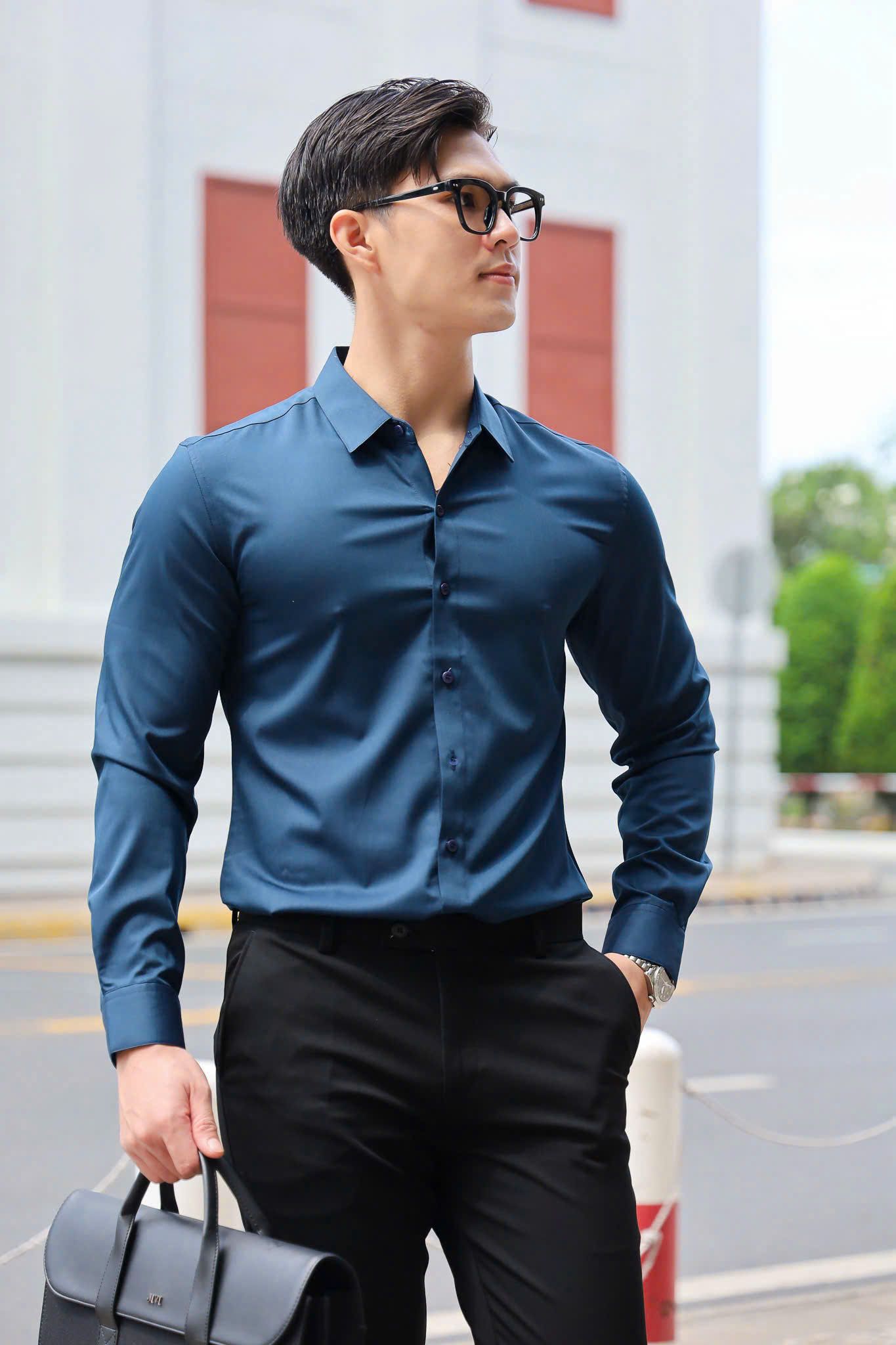 ÁO SƠ MI NAM TAY DÀI MÀU XANH LÝ