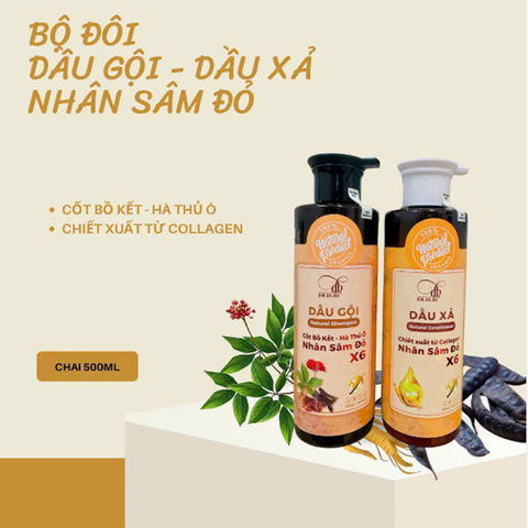 Bộ Đôi Dầu Gội Xã Dr Di.hi 500ml Nhân Sâm Đỏ X6, Hỗ Trợ Mọc Tóc Giảm Gẫy Rụng