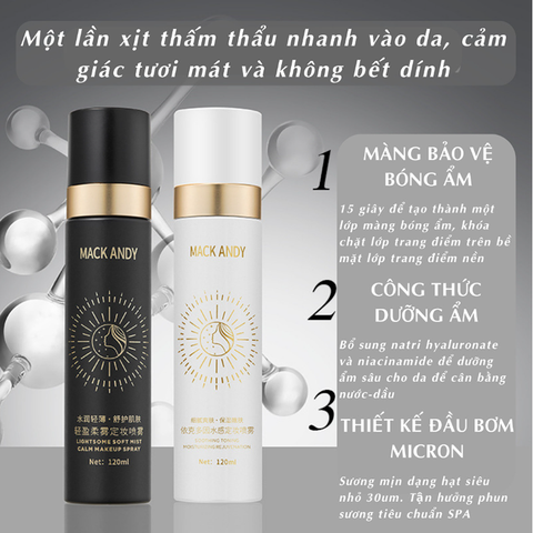 Xịt Khoáng Khóa Makekup Mack Andy 120ml, Giữ cho lớp trang điểm tươi tắn cả ngày