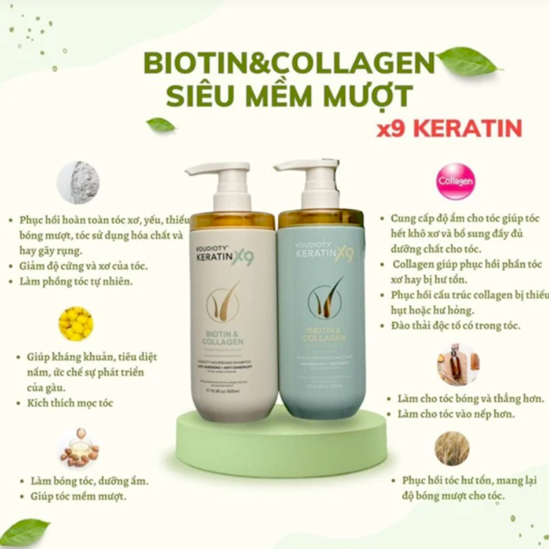 Cặp Gội Xả Biotin Keratin X9 500ml