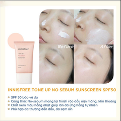 Kem Chống Nắng Innisfree 50ml Tone Up No Sebum Sunscreen Ex Spf50