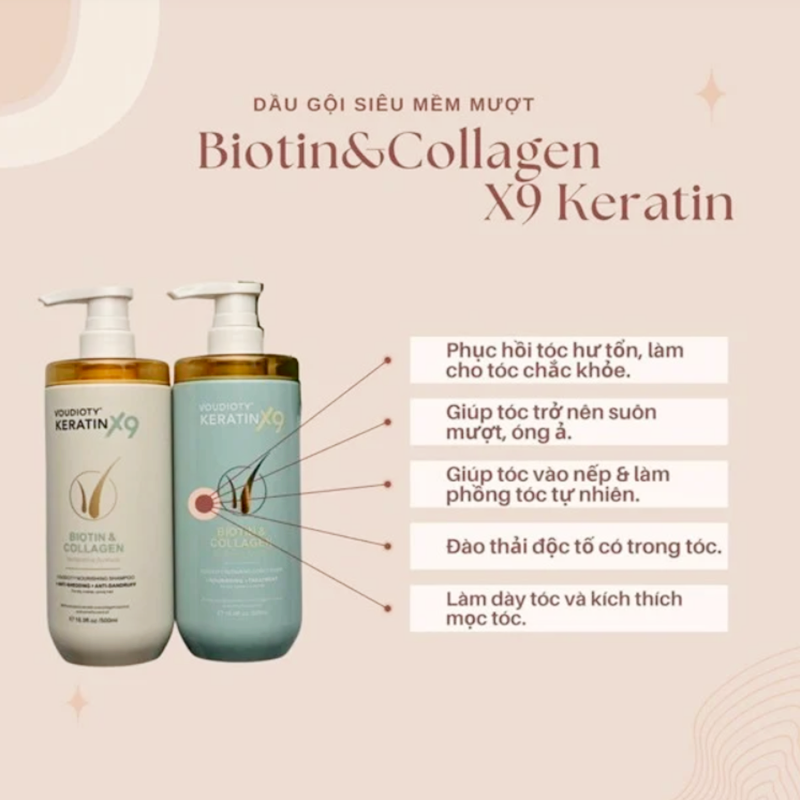 Cặp Gội Xả Biotin Keratin X9 500ml