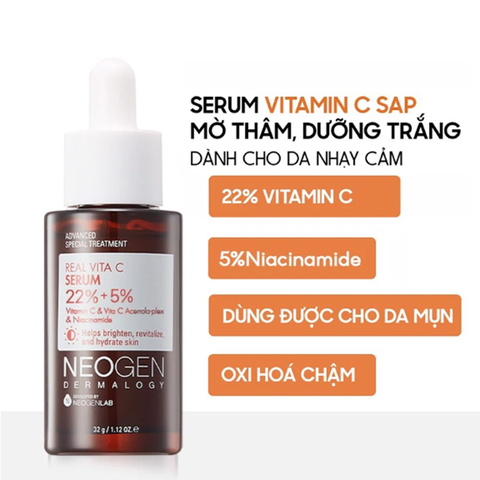 Serum Neogen Dermalogy Real Vita C 22% + 5% 32g Dưỡng Sáng Da, Mờ Thâm