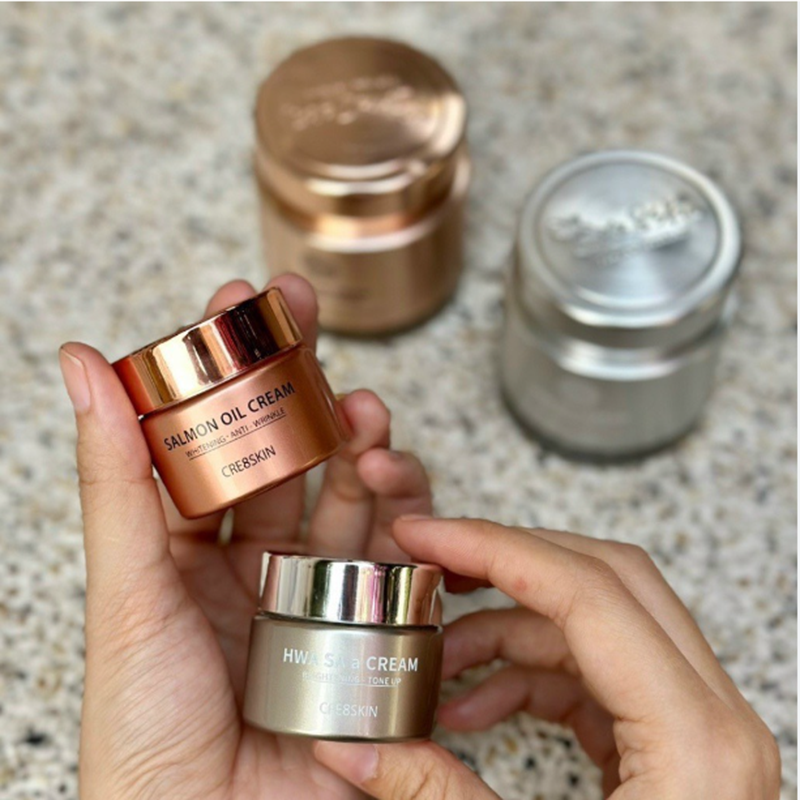 Set Kem Salmon Oil Cream & Hwa Sa A Cream Cre8skin 20gx2 Cá Hồi, Dưỡng trắng, mịn da