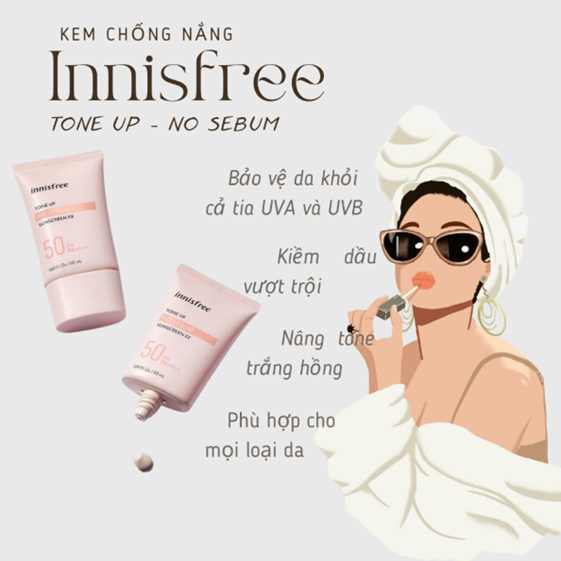 Kem Chống Nắng Innisfree 50ml Tone Up No Sebum Sunscreen Ex Spf50