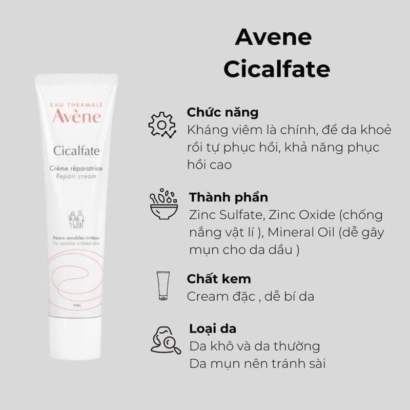 Kem Dưỡng Avene 40ml - 100ml Cicalfate Dưỡng Ẩm Phục Hồi Da