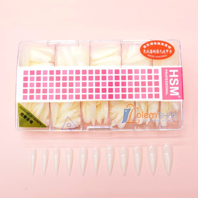 Móng up HSM, Hộp 500 móng ốp đủ size, đủ phom thang, vuông, nhọn, tròn nhọn