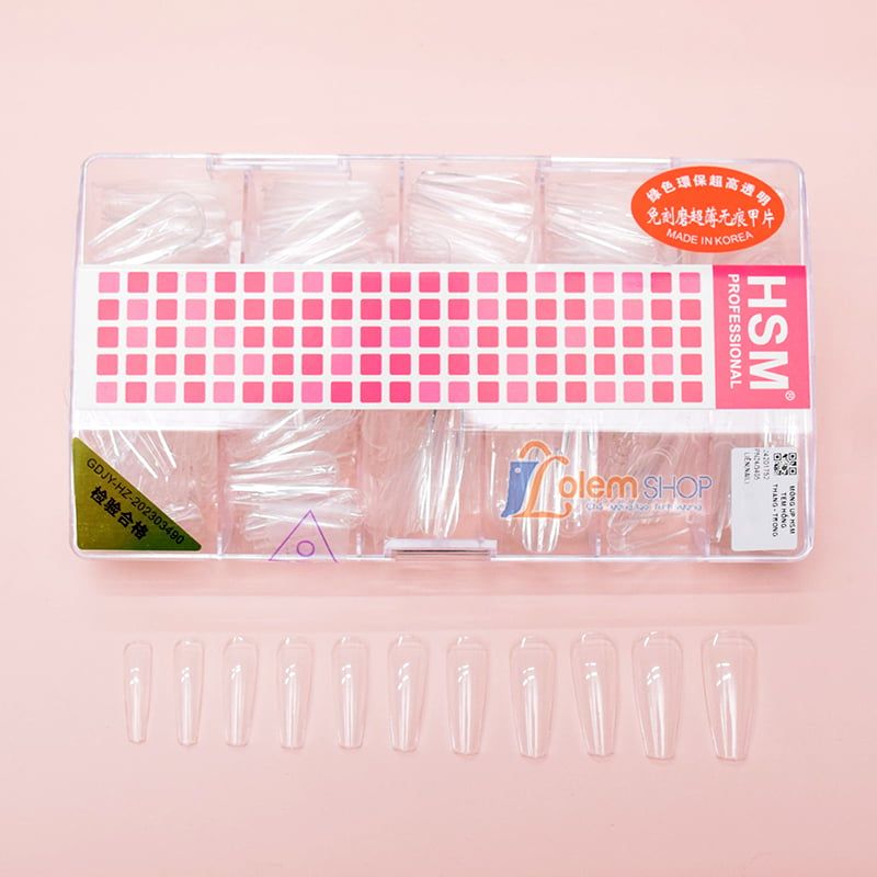 Móng up HSM, Hộp 500 móng ốp đủ size, đủ phom thang, vuông, nhọn, tròn nhọn