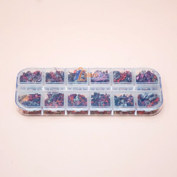 Set Giấy Bạc Vụn Trang Trí Móng 12 Ô, Tone đỏ đất sét