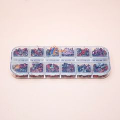 Set Giấy Bạc Vụn Trang Trí Móng 12 Ô, Tone đỏ đất sét