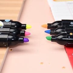 Bút dạ quang 6 màu highlight Thiên Hà đầu nắp nhũ 1240, bút đánh dấu nhớ dòng cute nhiều màu marker dễ thương