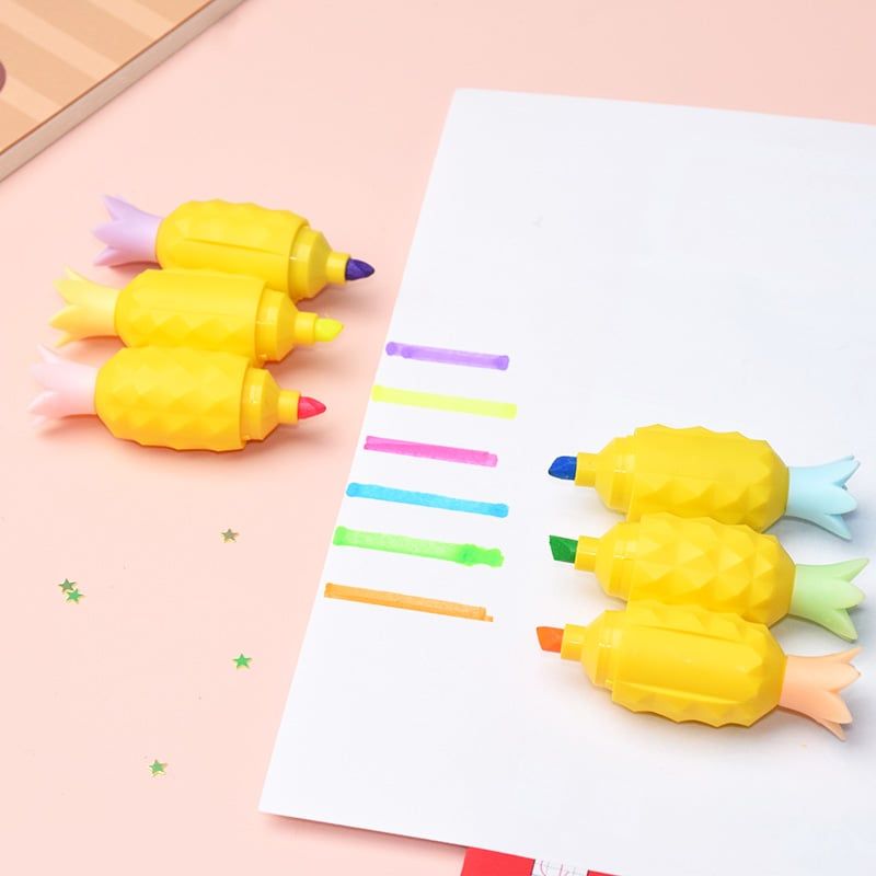 Hộp Bút dạ quang 6 màu highlight hình trái cây, bút đánh dấu nhớ dòng nhiều màu