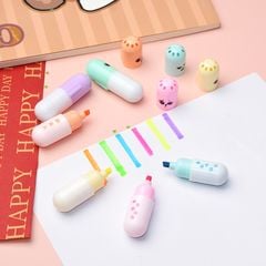 Bút dạ quang 6 màu highlight hình viên thuốc, bút đánh dấu nhớ dòng cute nhiều màu