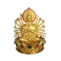 Tượng phật quan âm thiên thủ thiên nhãn xi vàng 9 x 9 x 13 cm