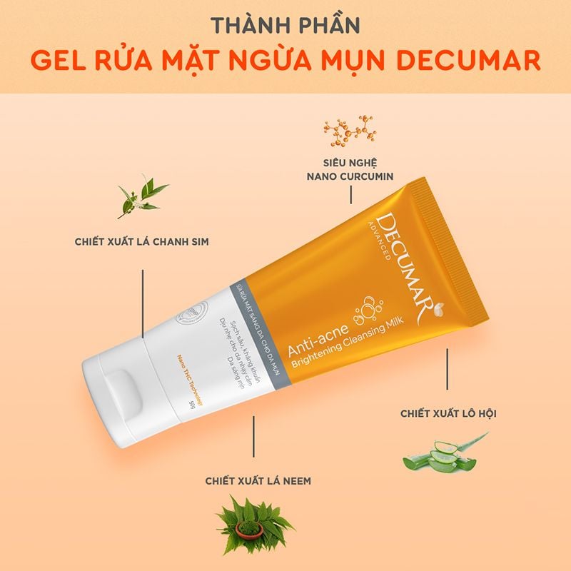 Gel Rửa Mặt Decumar Dành cho da mụn, Làm sạch nhẹ nhàng, giảm bóng nhờn và duy trì độ ẩm cho da