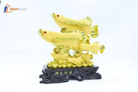 Tượng phong thủy đàn Cá Rồng xi vàng, chiêu tài lộc (40 x 13 x 34cm)