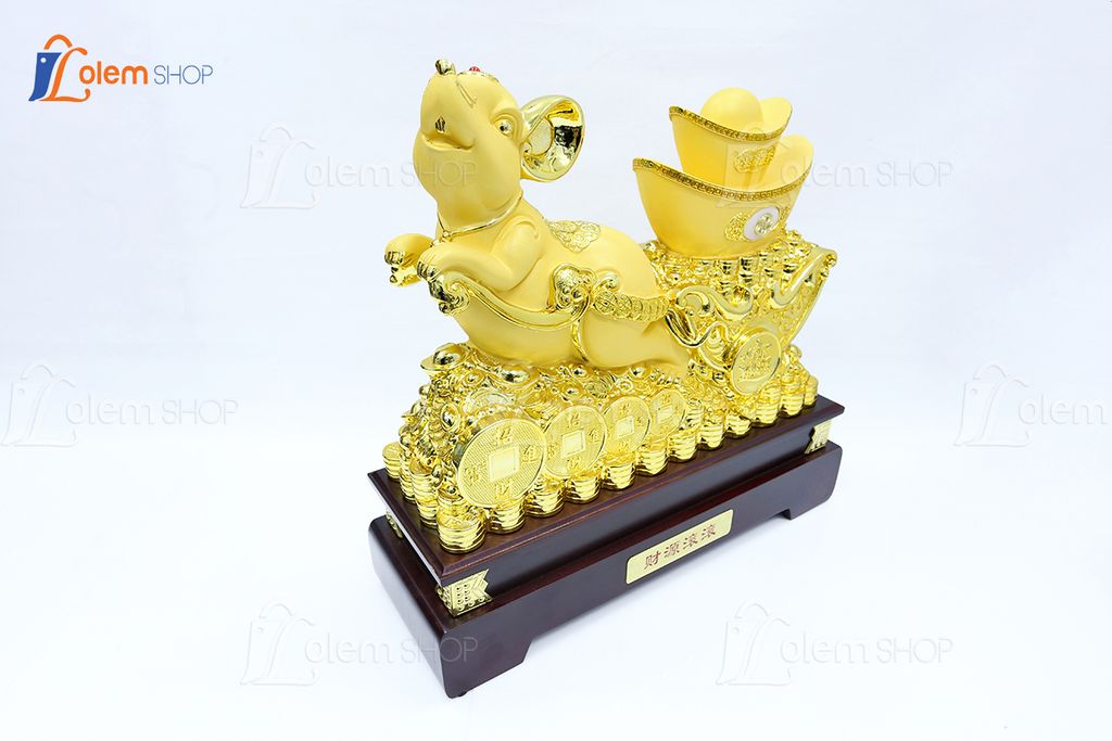 Tượng phong thủy Chuột kéo thỏi vàng xi 58 x 16 x 49 cm