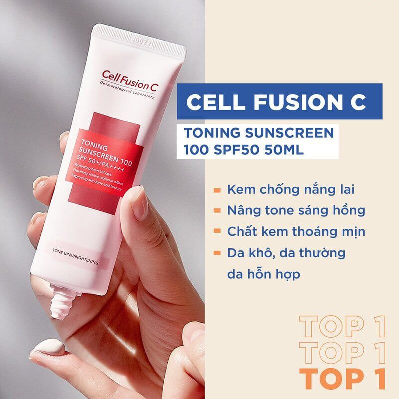 Kem Chống Nắng Cell Fusion C 50ml Tone Up & Brightening, Sáng da, mờ thâm, nâng tone