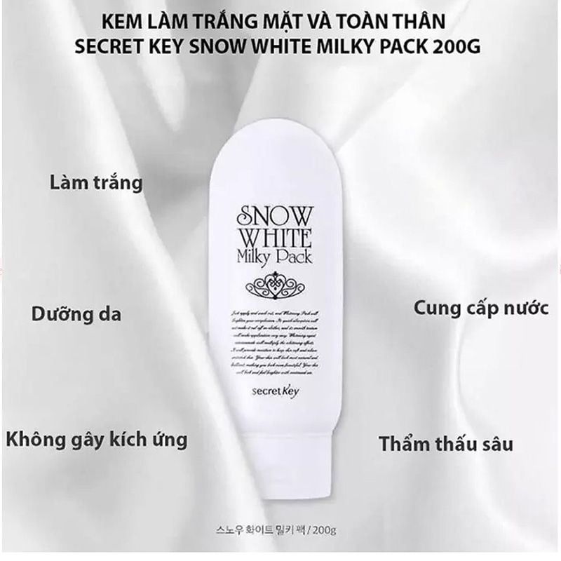 Kem tắm trắng và dưỡng trắng da Secret Key Snow White Milky Pack 200g