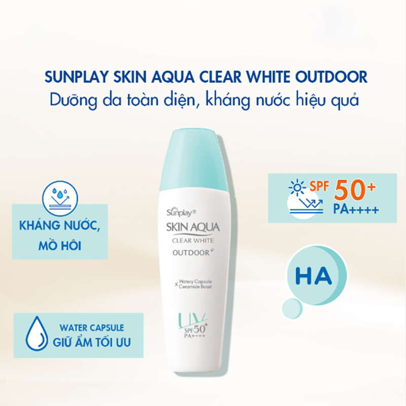 Kem Chống Nắng Sunplay 30g Clear White Outdoor, Tăng cường giữ ẩm cho da khi tiếp xúc liên tục với ánh nắng