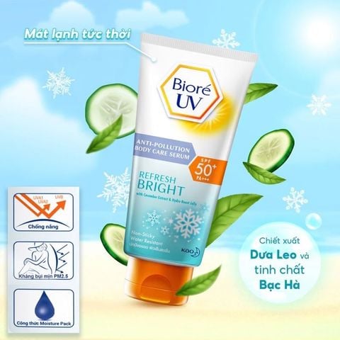 Kem chống nắng Bioré Uv Anti-Pollution Body Care Serum Refresh Bright 150ml