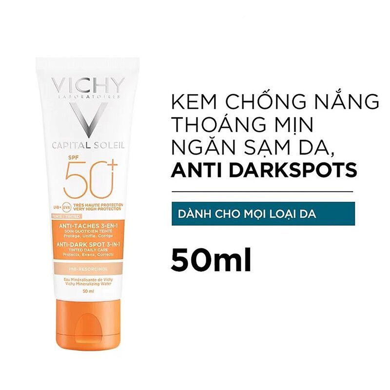 Kem chống nắng Vichy Ideal Soleil Anti Dark Spots 3in1 SPF50+, ngăn ngừa sạm da, chống lão hóa