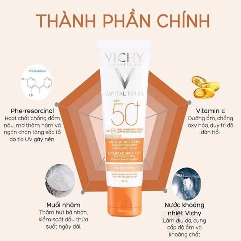 Kem chống nắng Vichy Ideal Soleil Anti Dark Spots 3in1 SPF50+, ngăn ngừa sạm da, chống lão hóa