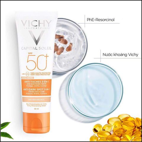 Kem chống nắng Vichy Ideal Soleil Anti Dark Spots 3in1 SPF50+, ngăn ngừa sạm da, chống lão hóa