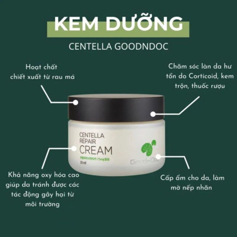 Kem Dưỡng Chiết Xuất Rau Má GoodnDoc Centella Repair Cream 50ml Hàn Quốc