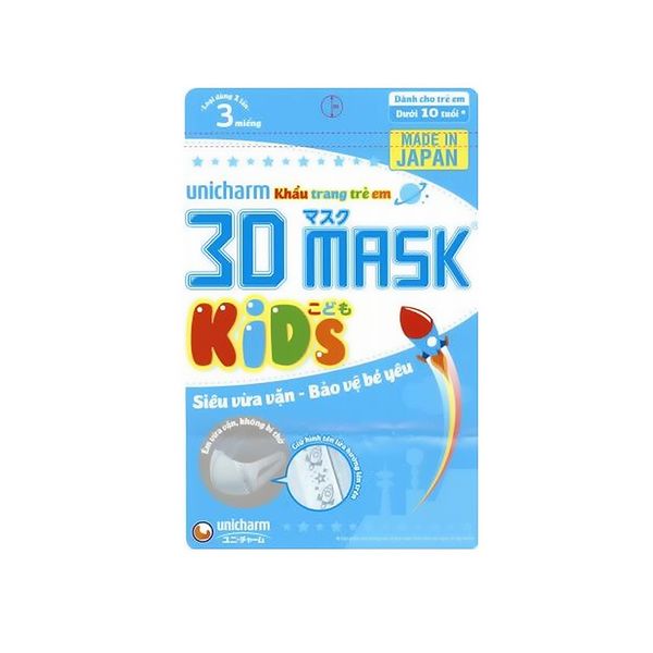 Khẩu trang trẻ em Unicharm 3D Mask Kids Siêu vừa vặn Bảo vệ bé yêu bịch 3 miếng
