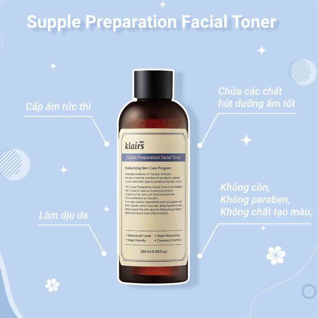 Nước hoa hồng Dear, Klairs Supple Preparation Facial Toner 180ml