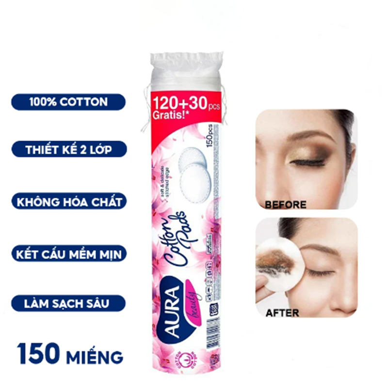 Bông Tẩy Trang Aura Beauty 150 Miếng