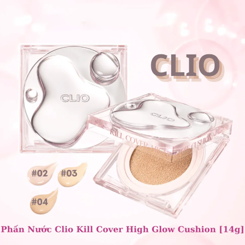 Phấn Nước Clio Kill Cover High Glow Cushion 14g 4-bo Tặng Kèm Lõi, che phủ tốt những vết thâm, vùng da không đều màu