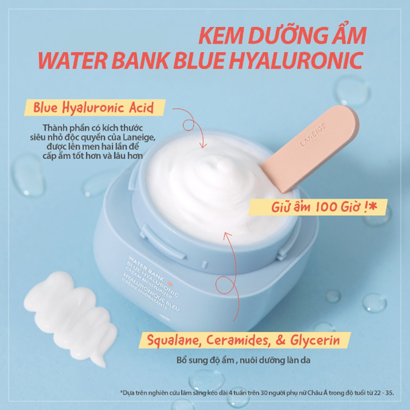 Kem Dưỡng Ẩm Laneige Water Bank Blue HA Cream Oily 50ml Dành Cho Da Dầu Và Da Hỗn Hợp, duy trì độ ẩm suốt 48 giờ